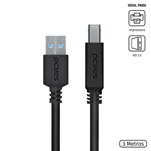 Cabo Usb-a 3.0 x Usb-b 3.0 Pcyes 3 Metros - Puabm3-3