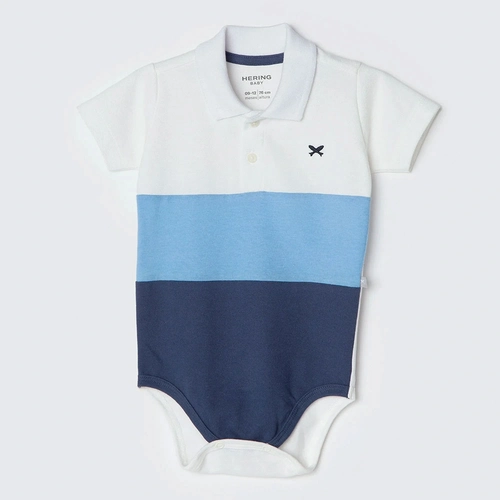 Body Manga Curta Polo Listrado Azul Hering - Masculino