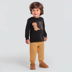 Conjunto Camiseta Manga Longa e Calça Moletom The Wild Dino Brandili Preto - Masculino