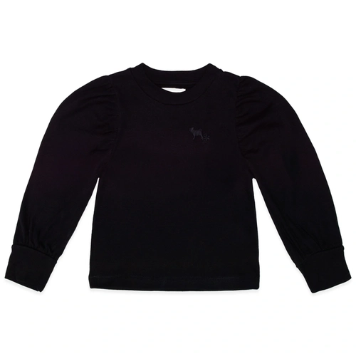 Camiseta Manga Longa Suedine Bordada Preta Charpey - Feminina