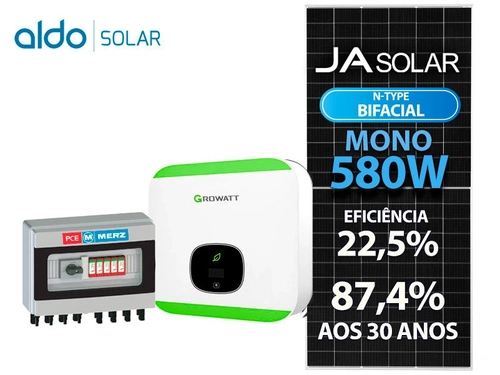 Gerador De Energia Solar Growatt Sem Estrutura Growatt Gf 8,12kwp Ja Deep Blue 580w Bifacial N-type Min 8kw 2mppt Mono 220v