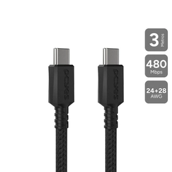 Cabo Usb Tipo-c P/ Usb Tipo-c 2.0 - Preto - 3m - Nylon - Pucc2-3p