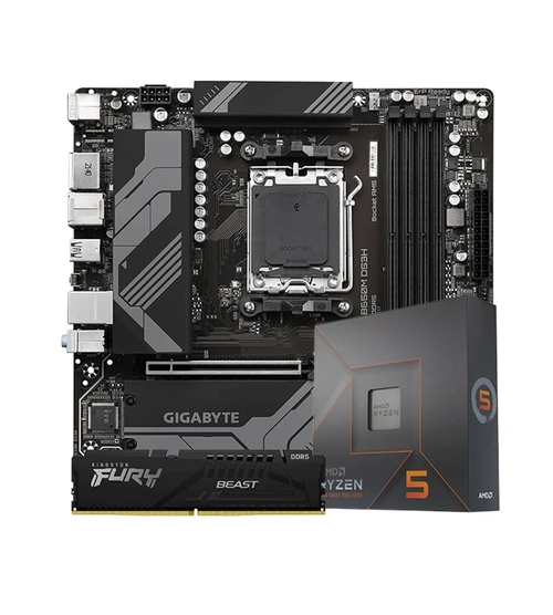 Kit Upgrade AMD Ryzen 5 7600X + Placa Mãe AM5 Gigabyte B650M + Memória DDR5 16GB 5200MHz