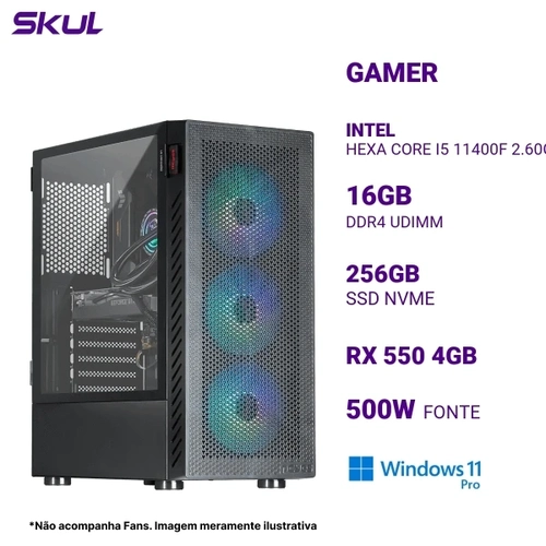 Computador Gamer 5000 I5 11400F 2.60Ghz Mem 16Gb Ddr4 Ssd 256Gb Nvme Rx550 4Gb W.c 240Mm Fonte 500W 80 Plus Wind 11 Pro