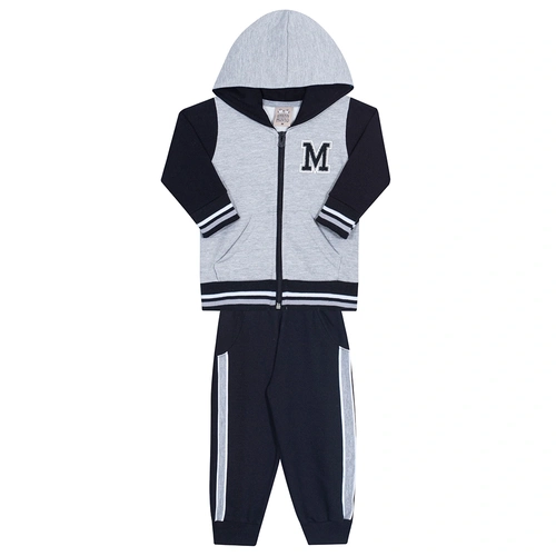 Conjunto Moletom Jaqueta com Capuz Mescla e Preto Randa Mundu - Masculino