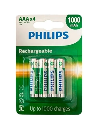 Pilha Recarregável AAA Philips 1000mah ( palito ) com 4 unidades.