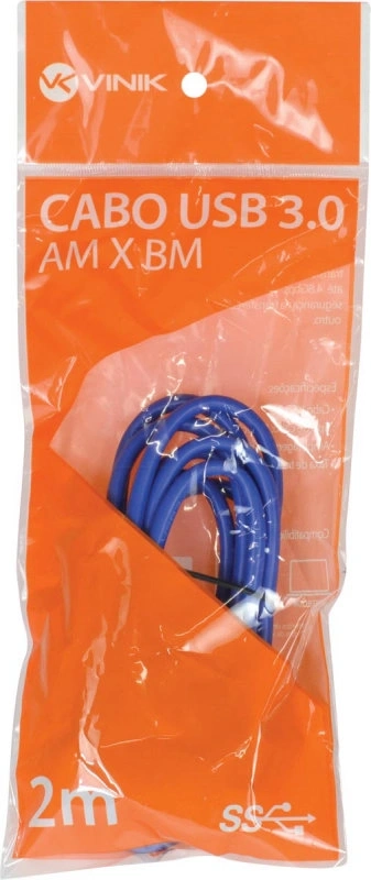 Cabo USB para Impressora 3.0 Vinik USB A x USB B 2 Metros - U3AMBM-2