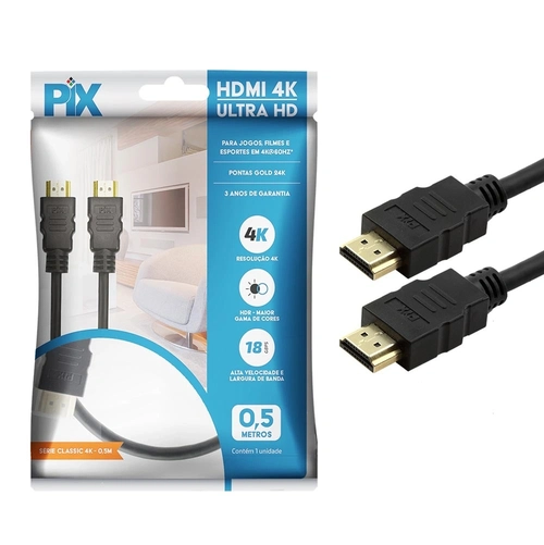 Cabo HDMI PIX, 3 Metros, Versão 2.0, Suporte 4K Ultra HD, 018-0111