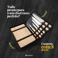 Kit Churrasco Aço Inox 8 Peças Com Estojo Resistente Facas Amolador Garfo Tábua de Carne Grillrelax