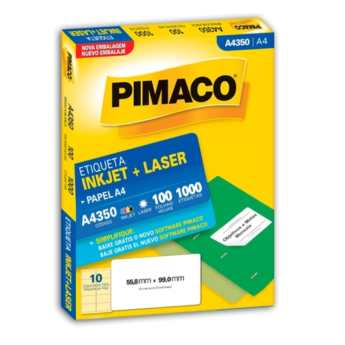 Etiqueta Adesiva Pimaco A4 A4350 55,8 X 99,0mm com 100 Folhas