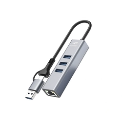 Hub USB-C 3.0, 4 Portas, HU-LAN1000GY C3Tech