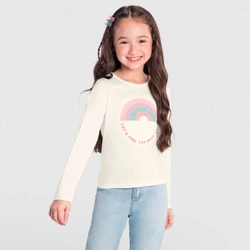 Blusinha Manga Longa Off White Arco Iris Brandili - Feminina