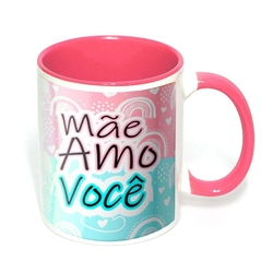 Caneca Branca de Porcelana (interior e alça rosa) com Estampa Personalizada