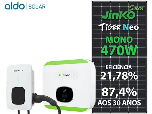 Gerador De Energia Solar Growatt Wallbox Carregador Veicular Rosca Dupla Metal Romagnole Growatt Gf 8,93kwp Jinko Tiger Neo Mono 470w Min 8kw 2mppt Mono 220v