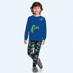 Conjunto Camiseta Manga Longa e Calça Pijama Crazy Dinosaur Fakini Masculino