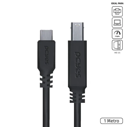 Cabo para Impressora Usb Tipo c para Usb b 3.0 1 Metro Preto - P3ucbp-1