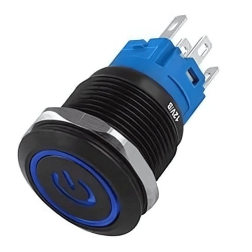 Botao On/off Nwt Com Led Azul 19mm 220v 3a 12v Preta