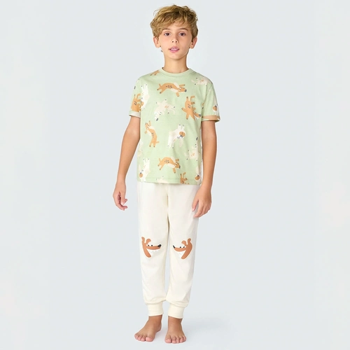 Pijama Camiseta Manga Curta e Calça Estampado Cachorrinho Verde Hering - Masculino