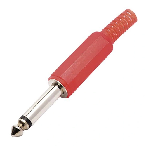 Plug P10 Mono Plastico Vermelho Com Protetor