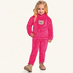 Conjunto Peluciado Bordado Ursinho Rosa Fakini - Feminino