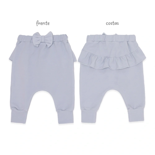 Calça com Laço e Babado Azul Suedine Feminina – Rose Garden