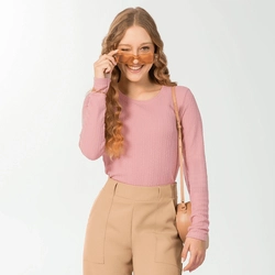 Blusinha Manga Longa Tricot Trabalhado Leve Cativa - Feminina