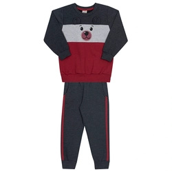 Conjunto Moletom Manga Longa Ursinho Vermelho Randa Mundu - Masculino