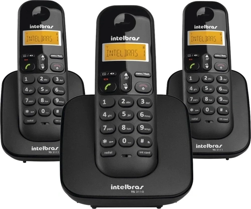 Telefone sem Fio Intelbras com Identificador de Chamada + 2 Ramais Preto - Ts3113