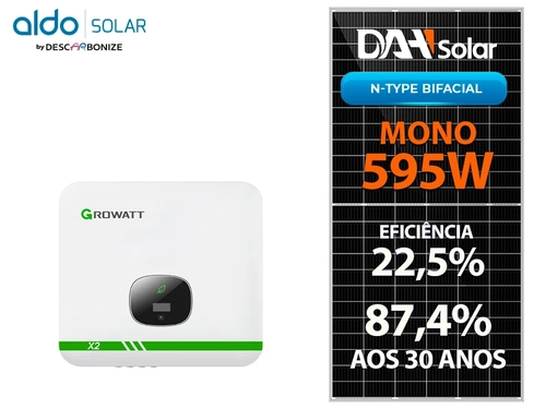 Kit Energia Solar 1.200 kWh - 9,52 kWp com 16 Painéis DAH 595W e Inversor GOODWE, Fibrocimento e Metálica