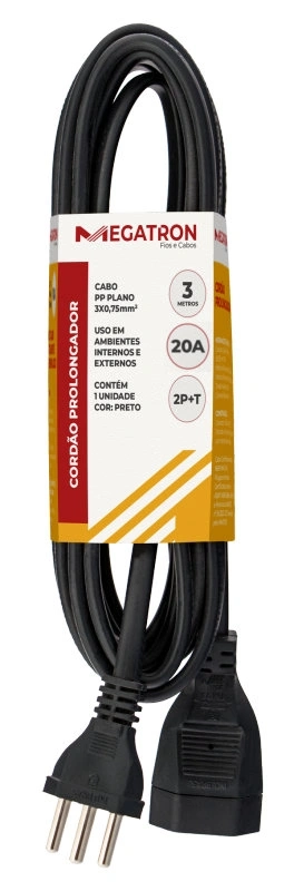 Extensão Cord Prol Pp 3x2,50mm 3 Metros Preto 413