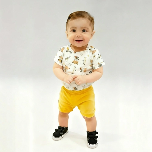 Conjunto Body Manga Curta e Shorts Suedine Masculino - Raposinha