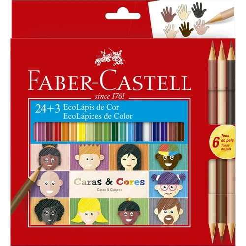 Lápis de Cor Faber-Castell Caras&Cores com 24 Cores + 6 Tons de Pele