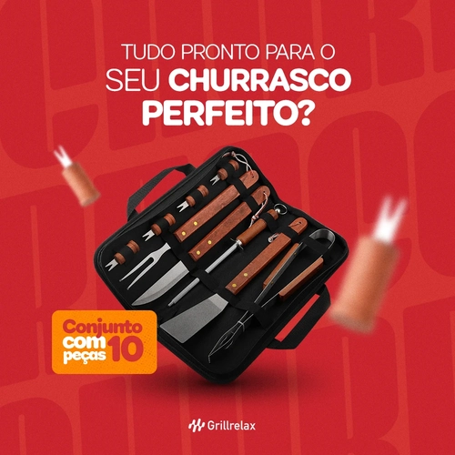 AR.CHR,PSA10セット Kit Churrasco 10 Completo Peças Aço e cabo de madeira Inox Grillrelax
