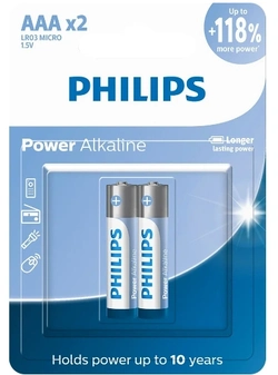 Pilha Philips AAA, Alcalina, LR03P2B/59, 1.5V - Embalagem com 2 Unidades