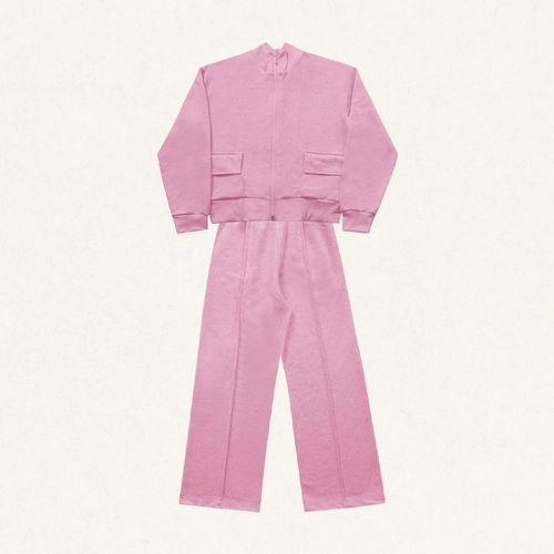 Conjunto Malha Jaqueta e Calça Rosa Fakini - Feminino