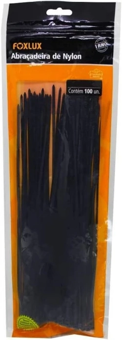 Cinta Abraçadeira Em Nylon 200x3,5 Mm Pacote Com 100 Unidades Preta