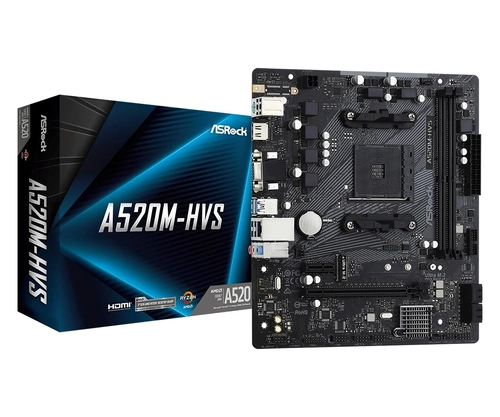 Placa Mãe Asrock Am4 A520m-hvs 2xddr4 Dimm 64gb 2xusb2.0 4xusb3.2 1xm.2 Hdmi/d-sub Rede Giga 1xpcie