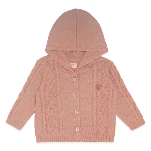 Casaquinho Tricot com Capuz Rosa Trançado Feminino