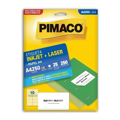 Etiqueta Adesiva Pimaco A4250 55,8X99mm com 25 Folhas