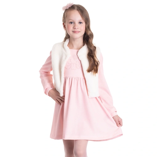 Conjunto Vestido e Colete Peluciado Rosa Randa Mundu - Feminino