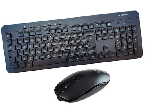 Kit Teclado e Mouse Multilaser Sem Fio Recarregável Usb 1600dpi Preto - Tc250