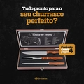 Kit Churrasco 4 Peças Aço Inox e Caixa de Madeira Garfo Faca e Amolador Grillrelax