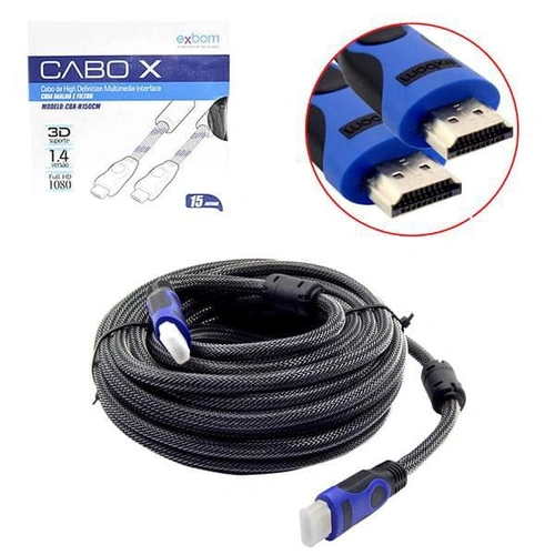 Cabo Hdmi 15 Metros Exbom 1.4v Com Filtro e malha CBX-H150CM - CB0079EX