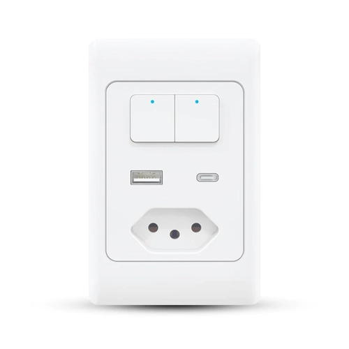 INTERRUPTOR INTELIGENTE WIFI COM TOMADA + USB + USB TIPO C KS824 AGL
