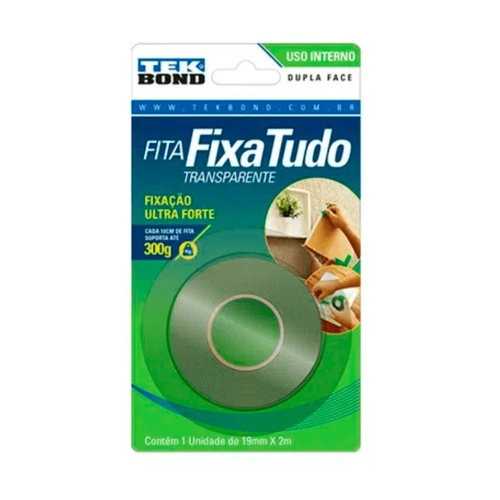 Fita Dupla Face Fixa Tudo Transparente 19mmX2m Tek Bond