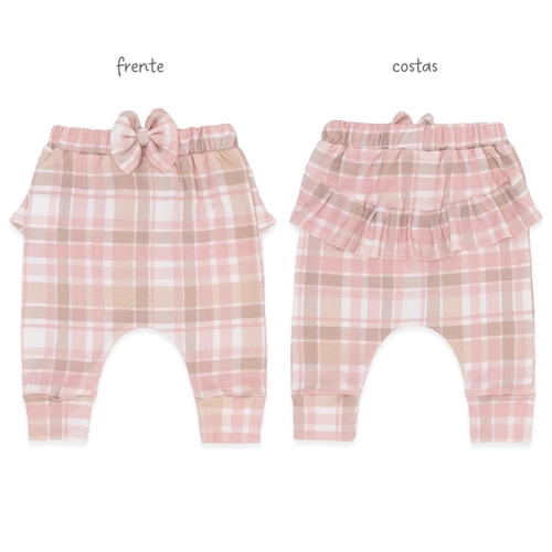Calça com Laço e Babado Xadrez Suedine Feminina – Brinquedos Femininos
