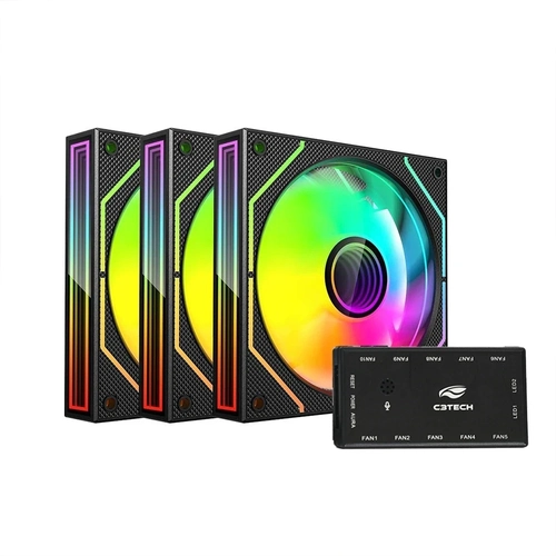 Kit Cooler Gabinete C3tech 120mm 3 Fans + Controladora - F9-l660bkrgb