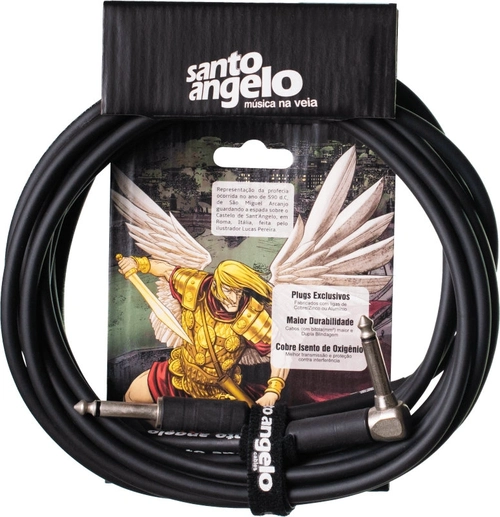Cabo de Guitarra Angel l 0,30mm P10/p10 90º 20ft 6,10m Preto