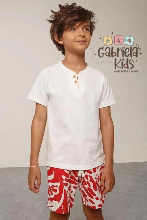 Conjunto Verão Folhagem Vermelha e Branca