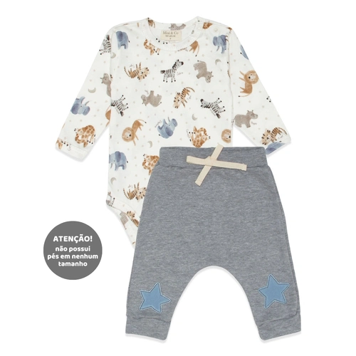 Conjunto Body Manga Longa Estampado e Calça Suedine Masculino – Safari Sleep